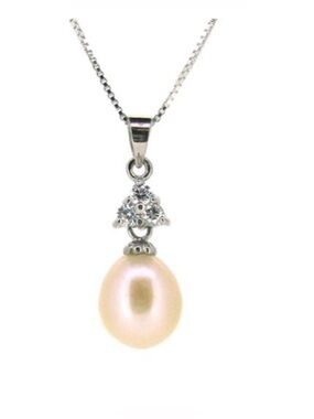 925sterling silverCultured Pearl Drop Pendant Necklace creamy Pearl with Silver